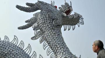 Dragon statue made of porcelain displayed in Jiangxi, China
