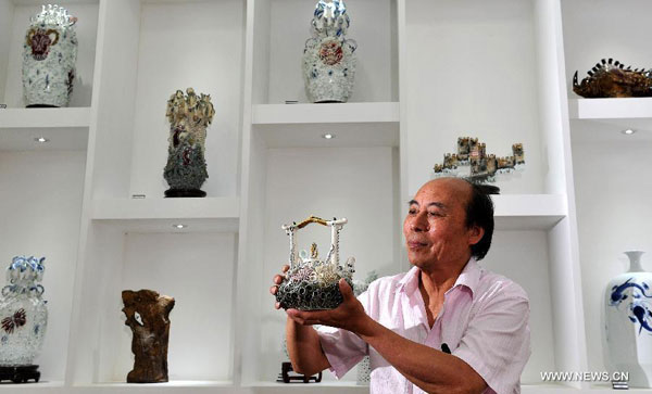 Ceramic artist and his porcelain works